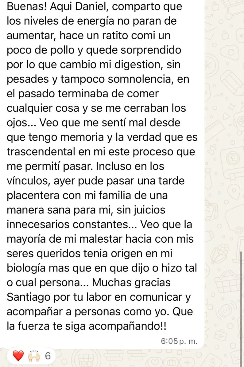 Testimonio de Daniel: los niveles de energía no paran de aumentar, cambió su digestión y mejoró hasta el vínculo con sus seres queridos.